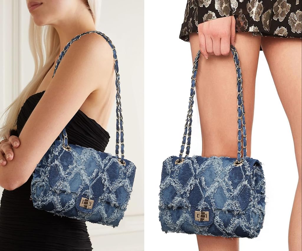 PALAY® Small Shoulder Bag for Women Fashion Blue Denim Crossbody Shoulder Bag Chain Bag Shoulder Bag Phone Bag Evening Bag Metal Interlock Closure Dainty Casual Shoulder Bag PALAY® Small Shoulder Bag for Women Fashion Blue Denim Crossbody Shoulder Bag Chain Bag Shoulder Bag Phone Bag Evening Bag Metal Interlock Closure Dainty Casual Shoulder Bag